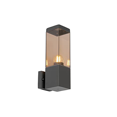 Qazqa - Moderne Außen Wandleuchte dunkelgrau mit Rauch - Malios I Außenbeleuchtung - Edelstahl Rechteckig - LED geeignet E27 Qazqa - Moderne Außen Wandleuchte dunkelgrau mit Rauch - Malios I Außenbeleuchtung - Edelstahl Rechteckig - LED geeignet E27 von Qazqa