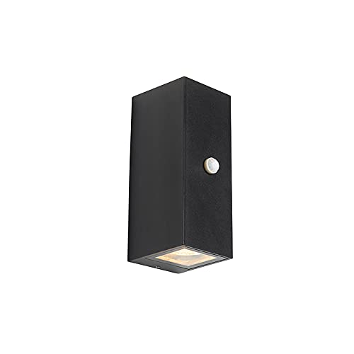 Qazqa - Moderne Außen Wandleuchte schwarz IP44 mit Bewegungsmelder - Baleno II I Außenbeleuchtung I Up & Down - Aluminium Rechteckig - LED geeignet GU10 Qazqa - Moderne Außen Wandleuchte schwarz IP44 mit Bewegungsmelder - Baleno II I Außenbeleuchtung I Up & Down - Aluminium Rechteckig - LED geeignet GU10 von Qazqa