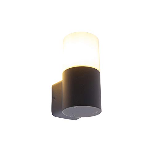 Qazqa - Moderne Außen Wandleuchte schwarz mit Opalschirm IP44 - Odense I Außenbeleuchtung - Aluminium Rund - LED geeignet E27 von Qazqa