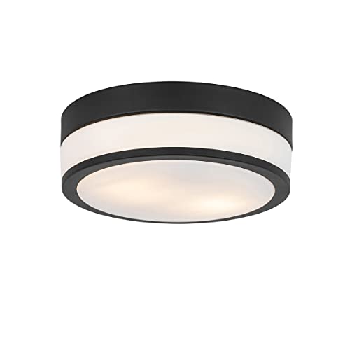 Qazqa - Moderne AußenDeckenleuchte I Deckenlampe I Lampe I Leuchte schwarz 28 cm IP44 - Flavi I Außenbeleuchtung - Stahl Rund - LED geeignet E27 von Qazqa