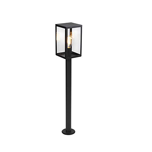Qazqa - Moderne Außenleuchte I Wegeleuchte I Gartenlampe I Gartenleuchte I Standleuchte schwarz mit Glas 100,5 cm - Rotterdam I Außenbeleuchtung - Aluminium Länglich I Rechteckig - LED geeignet E27 von Qazqa