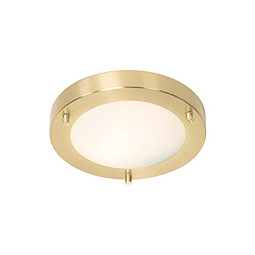 Qazqa - Moderne Bad I Badezimmer Außen Deckenleuchte I Deckenlampe I Lampe I Leuchte Gold I Messing 18 cm IP44 - Yuma I Außenbeleuchtung - Stahl Rund - LED geeignet G9 von Qazqa