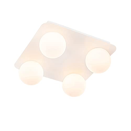 Qazqa - Moderne Bad I Badezimmer-Außen Deckenleuchte I Deckenlampe I Lampe I Leuchte weiß quadratisch 4-flammig - Cederic I Außenbeleuchtung - Stahl Quadratisch - LED geeignet G9 von Qazqa