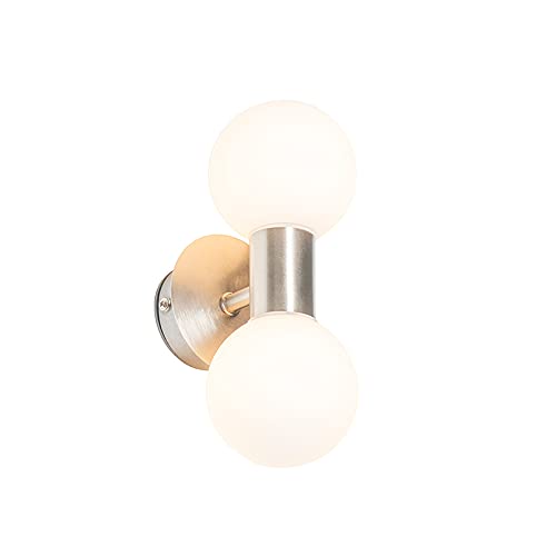 Qazqa - Moderne Bad I Badezimmer Wandleuchte Stahl I Silber I nickel matt IP44 2-flammig - Cederic I Up & Down - Glas Länglich - LED geeignet G9 von Qazqa