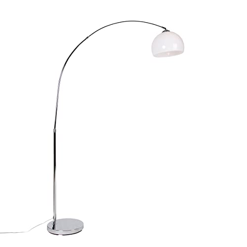 Qazqa - Moderne Bogenlampe Chrom mit weißem Schirm - Arc Basic I Wohnzimmer - Stahl Rund I Länglich - LED geeignet E27 Qazqa - Moderne Bogenlampe Chrom mit weißem Schirm - Arc Basic I Wohnzimmer - Stahl Rund I Länglich - LED geeignet E27 von Qazqa