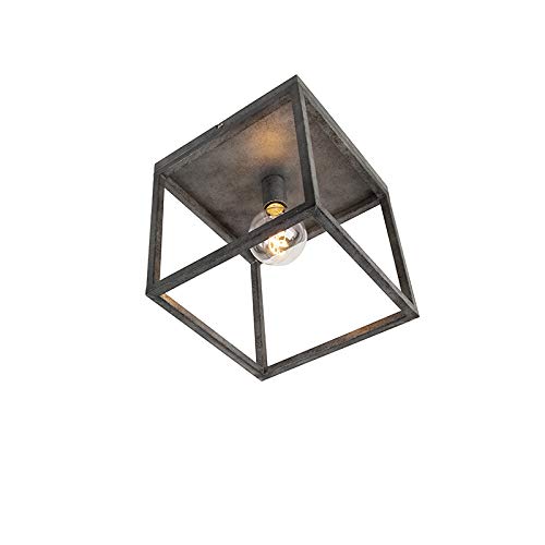 Qazqa - Moderne Deckenleuchte I Deckenlampe I Lampe I Leuchte Antik Silber - Big Cage I Wohnzimmer I Schlafzimmer - Stahl Würfel - LED geeignet E27 von Qazqa