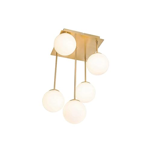 Qazqa - Moderne Deckenleuchte I Deckenlampe I Lampe I Leuchte Gold I Messing mit Opalglas 5-flammig - Athens I Wohnzimmer I Schlafzimmer - Stahl Quadratisch - LED geeignet G9 von Qazqa