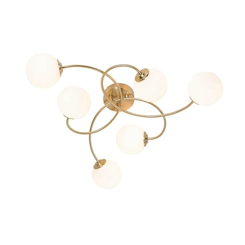 Qazqa - Moderne Deckenleuchte I Deckenlampe I Lampe I Leuchte Gold I Messing mit Opalglas 6 Lichter - Athens I Wohnzimmer I Schlafzimmer - Stahl Rund - LED geeignet G9 Qazqa - Moderne Deckenleuchte I Deckenlampe I Lampe I Leuchte Gold I Messing mit Opalglas 6 Lichter - Athens I Wohnzimmer I Schlafzimmer - Stahl Rund - LED geeignet G9 von Qazqa