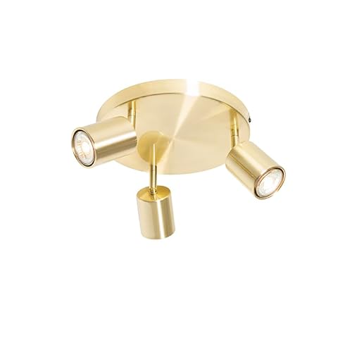 Qazqa - Moderne Deckenleuchte I Deckenlampe I Lampe I Leuchte Messing verstellbar rund 3-flammig Spotbalken Lichter - Java I Wohnzimmer I Schlafzimmer - Stahl Rund - LED geeignet GU10 Qazqa - Moderne Deckenleuchte I Deckenlampe I Lampe I Leuchte Messing verstellbar rund 3-flammig Spotbalken Lichter - Java I Wohnzimmer I Schlafzimmer - Stahl Rund - LED geeignet GU10 von Qazqa