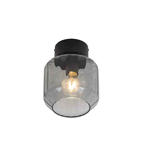 Qazqa - Moderne Deckenleuchte I Deckenlampe I Lampe I Leuchte schwarz mit Rauchglas - Stiklo I Wohnzimmer I Schlafzimmer - Rund - LED geeignet E27 von Qazqa