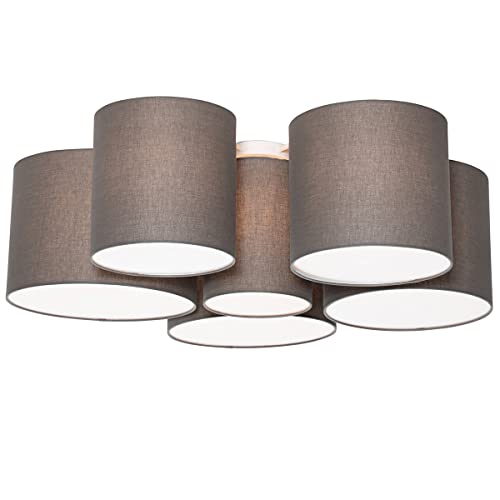 Qazqa - Moderne Deckenleuchte I Deckenlampe I Lampe I Leuchte taupe 6-flammig - MultiDrum mit Schirm I Wohnzimmer I Schlafzimmer - Textil Rund - LED geeignet E27 von Qazqa