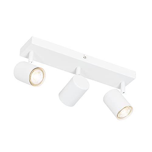 Qazqa - Moderne Deckenleuchte I Deckenlampe I Lampe I Leuchte weiß 3-flammig Spotbalken-flammig verstellbar rechteckig - Jeana I Wohnzimmer I Schlafzimmer - Stahl Rechteckig - LED geeignet GU10 Qazqa - Moderne Deckenleuchte I Deckenlampe I Lampe I Leuchte weiß 3-flammig Spotbalken-flammig verstellbar rechteckig - Jeana I Wohnzimmer I Schlafzimmer - Stahl Rechteckig - LED geeignet GU10 von Qazqa
