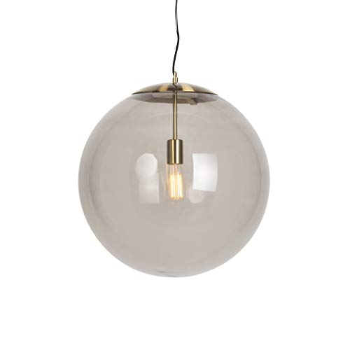 Qazqa - Moderne Hängelampe I Pendellampe I Pendelleuchte Messing mit Rauchglas 50 cm - Ball I Wohnzimmer I Schlafzimmer - Rund - LED geeignet E27 von Qazqa