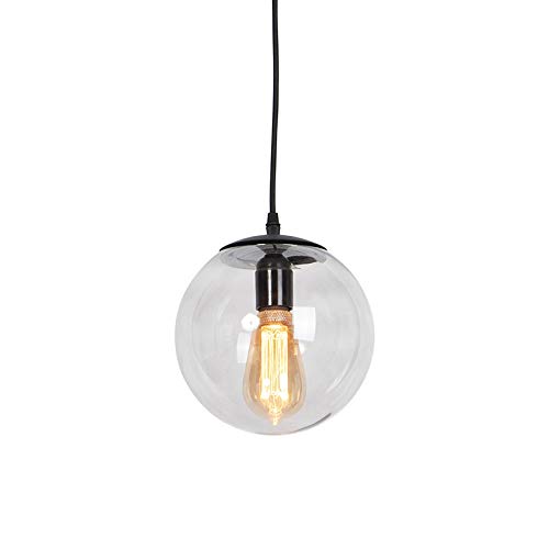 Qazqa - Moderne Hängelampe I Pendellampe I Pendelleuchte Schwarz mit grauem Glas 20cm - Pallon I Wohnzimmer I Schlafzimmer - Kugel I Kugelförmig I Länglich - LED geeignet E27 von Qazqa