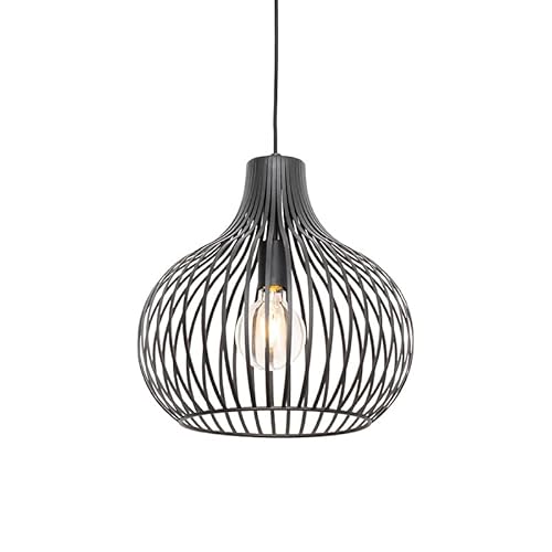 Qazqa - Moderne Hängelampe I Pendellampe I Pendelleuchte schwarz 38 cm - Saffira I Wohnzimmer I Schlafzimmer - Aluminium Rund - LED geeignet E27 von Qazqa