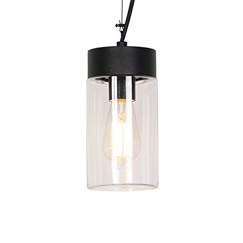 Qazqa - Moderne Hängelampe I Pendellampe I Pendelleuchte Schwarz mit Glas IP44 - Jarra I Außenbeleuchtung - Edelstahl Länglich - LED geeignet E27 von Qazqa