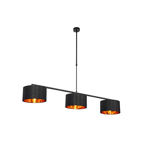Qazqa - Moderne Hängelampe I Pendellampe I Pendelleuchte schwarz mit Gold I Messing 125 cm 3-flammig - VT 3-flammig I Wohnzimmer I Schlafzimmer - Textil Rund I Länglich - LED geeignet E27 Qazqa - Moderne Hängelampe I Pendellampe I Pendelleuchte schwarz mit Gold I Messing 125 cm 3-flammig - VT 3-flammig I Wohnzimmer I Schlafzimmer - Textil Rund I Länglich - LED geeignet E27 von Qazqa