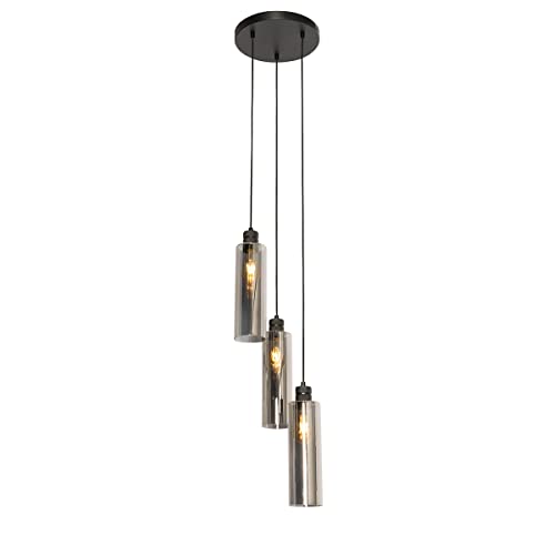 Qazqa - Moderne Hängelampe I Pendellampe I Pendelleuchte schwarz mit Rauchglas 3-flammig - Stavelot I Wohnzimmer I Schlafzimmer - Rund - LED geeignet E27 von Qazqa