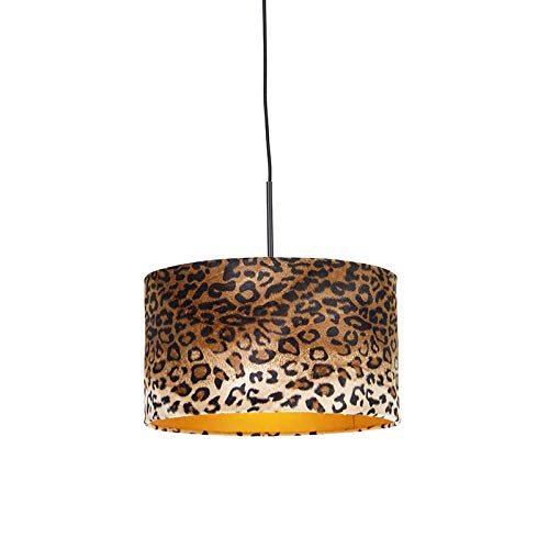Qazqa - Moderne Hängelampe I Pendellampe I Pendelleuchte schwarz mit Schatten Leopard 35 cm - Combi I Wohnzimmer I Schlafzimmer - Textil Länglich - LED geeignet E27 von Qazqa