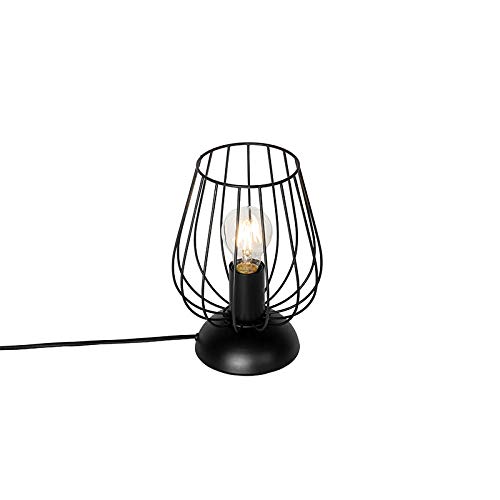 Qazqa - Moderne Nachttischlampe | Tischleuchte I Tischlampe I Lampe I Leuchte Schwarz Draht - Palica I Wohnzimmer I Schlafzimmer - Stahl Rund - LED geeignet E27 von Qazqa