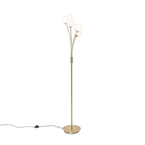 Qazqa - Moderne Stehlampe Gold I Messing mit Opalglas 5-flammig - Athens I Wohnzimmer I Schlafzimmer - Stahl Rund - LED geeignet G9 Qazqa - Moderne Stehlampe Gold I Messing mit Opalglas 5-flammig - Athens I Wohnzimmer I Schlafzimmer - Stahl Rund - LED geeignet G9 von Qazqa