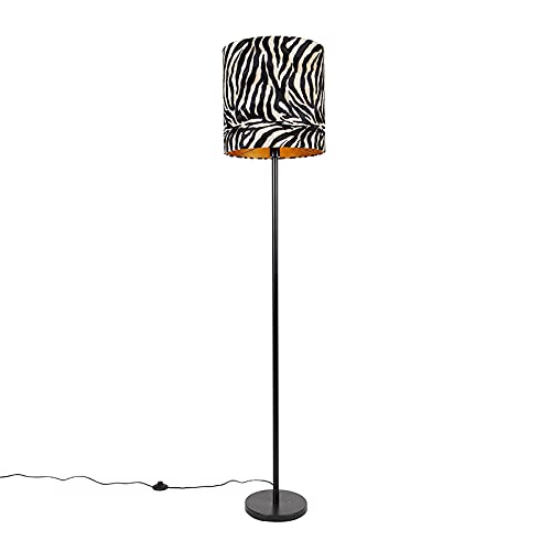 Qazqa - Moderne Stehlampe schwarz Stoffschirm Zebra 40 cm - Simplo I Wohnzimmer I Schlafzimmer - Textil Länglich - LED geeignet E27 von Qazqa