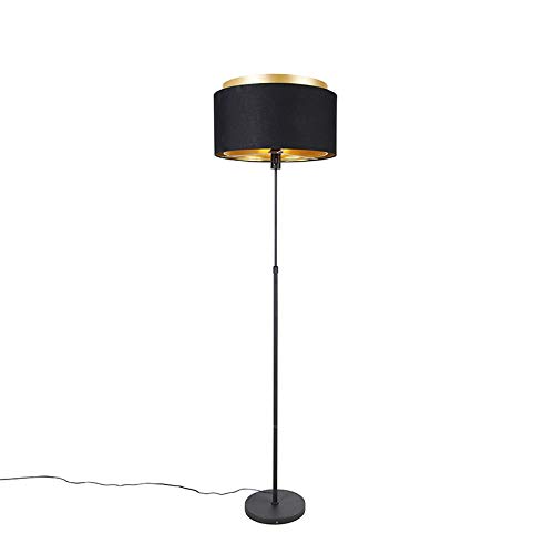 Qazqa - Moderne Stehlampe schwarz mit Gold I Messingenem Duo-Schirm - Parte I Wohnzimmer I Schlafzimmer - Stahl Länglich - LED geeignet E27 von Qazqa