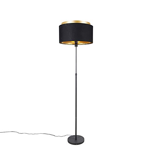 Qazqa - Moderne Stehlampe schwarz mit Gold I Messingenem Duo-Schirm - Parte I Wohnzimmer I Schlafzimmer - Stahl Länglich - LED geeignet E27 Qazqa - Moderne Stehlampe schwarz mit Gold I Messingenem Duo-Schirm - Parte I Wohnzimmer I Schlafzimmer - Stahl Länglich - LED geeignet E27 von Qazqa