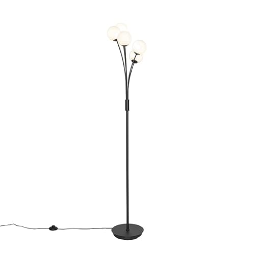 Qazqa - Moderne Stehlampe schwarz mit Opalglas 5-flammig - Athens I Wohnzimmer I Schlafzimmer - Stahl Rund - LED geeignet G9 von Qazqa