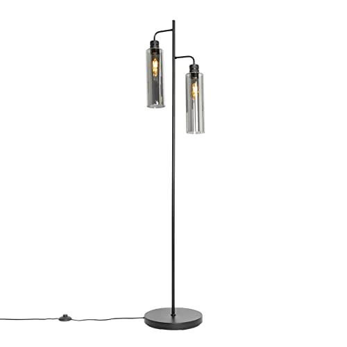 Qazqa - Moderne Stehlampe schwarz mit Rauchglas 2 Lichter - Stavelot I Wohnzimmer I Schlafzimmer - Länglich - LED geeignet E27 Qazqa - Moderne Stehlampe schwarz mit Rauchglas 2 Lichter - Stavelot I Wohnzimmer I Schlafzimmer - Länglich - LED geeignet E27 von Qazqa