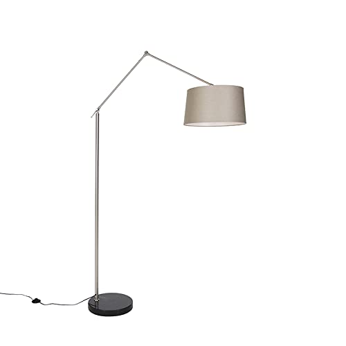 Qazqa - Moderne Stehleuchte I Stehlampe I Standleuchte I Lampe I Leuchte Stahl I Silber I nickel matt mit Schirm taupe 45 cm - Editor I Wohnzimmer I Schlafzimmer - Textil Länglich - LED geeignet E27 Qazqa - Moderne Stehleuchte I Stehlampe I Standleuchte I Lampe I Leuchte Stahl I Silber I nickel matt mit Schirm taupe 45 cm - Editor I Wohnzimmer I Schlafzimmer - Textil Länglich - LED geeignet E27 von Qazqa