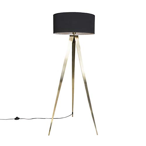 Qazqa - Moderne Stehleuchte I Stehlampe I Standleuchte I Lampe I Leuchte aus Messing mit schwarzem Schirm - Ilse I Wohnzimmer I Schlafzimmer - Stahl Länglich - LED geeignet E27 Qazqa - Moderne Stehleuchte I Stehlampe I Standleuchte I Lampe I Leuchte aus Messing mit schwarzem Schirm - Ilse I Wohnzimmer I Schlafzimmer - Stahl Länglich - LED geeignet E27 von Qazqa