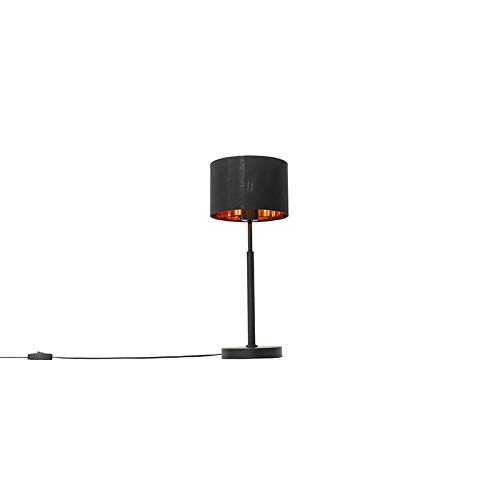 Qazqa - Moderne Tischlampe Stoffschirm schwarz mit Gold I Messing - VT 1 I Wohnzimmer I Schlafzimmer - Textil Rund - LED geeignet E27 Qazqa - Moderne Tischlampe Stoffschirm schwarz mit Gold I Messing - VT 1 I Wohnzimmer I Schlafzimmer - Textil Rund - LED geeignet E27 von Qazqa