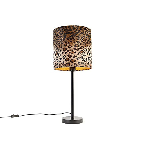 Qazqa - Moderne Tischlampe schwarz mit Schirm Leopard 25 cm - Simplo I Wohnzimmer I Schlafzimmer - Textil Zylinder - LED geeignet E27 von Qazqa