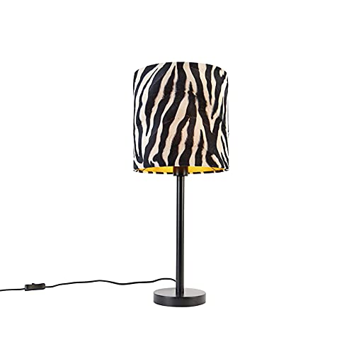 Qazqa - Moderne Tischlampe schwarz mit Schirm Zebra 25 cm - Simplo I Wohnzimmer I Schlafzimmer - Textil Zylinder - LED geeignet E27 von Qazqa