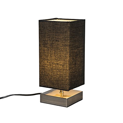 Qazqa - Moderne Tischlampe schwarz mit Stahl I Silber I nickel matt - Milo I Wohnzimmer I Schlafzimmer I NachtNachttischlampe | Tischleuchte - Stahl Quadratisch I Rechteckig - LED geeignet E14 von Qazqa