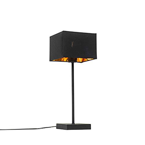 Qazqa - Moderne Tischlampe schwarzer Stoffschirm schwarz mit Gold I Messing - VT 1 I Wohnzimmer I Schlafzimmer - Textil Quadratisch - LED geeignet E27 Qazqa - Moderne Tischlampe schwarzer Stoffschirm schwarz mit Gold I Messing - VT 1 I Wohnzimmer I Schlafzimmer - Textil Quadratisch - LED geeignet E27 von Qazqa