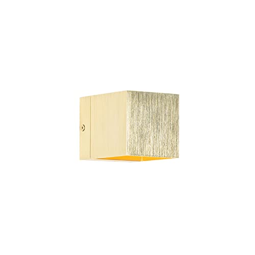 Qazqa - Moderne Wandleuchte Gold I Messing mit Lichteffekt - Transfer I Wohnzimmer I Schlafzimmer I Up I Down - Aluminium Quadratisch - LED geeignet G9 von Qazqa