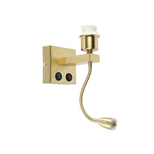 Qazqa - Moderne Wandleuchte Gold I Messing mit Flexarm - Brescia Combi I Wohnzimmer I Schlafzimmer - Stahl Quadratisch - I E27 von Qazqa