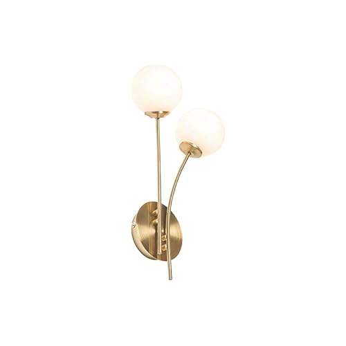 Qazqa - Moderne Wandleuchte Gold I Messing mit Opalglas 2-flammig - Athens I Wohnzimmer I Schlafzimmer - Stahl Rund - LED geeignet G9 Qazqa - Moderne Wandleuchte Gold I Messing mit Opalglas 2-flammig - Athens I Wohnzimmer I Schlafzimmer - Stahl Rund - LED geeignet G9 von Qazqa