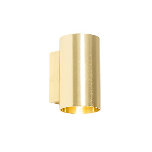 Qazqa - Moderne Wandleuchte Gold I Messing rund - SandyI 2-flammig I Wohnzimmer I Schlafzimmer I Up & Down - Aluminium Rund - LED geeignet GU10 von Qazqa