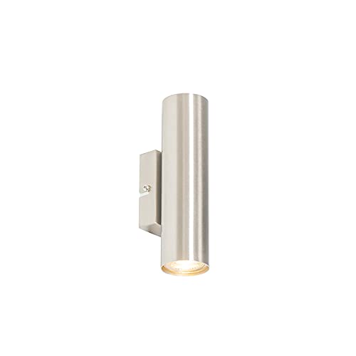 Qazqa - Moderne Wandleuchte Stahl I Silber I nickel matt 2-flammig - Jeana I Wohnzimmer I Schlafzimmer I Up & Down - Stahl Zylinder - LED geeignet GU10 Qazqa - Moderne Wandleuchte Stahl I Silber I nickel matt 2-flammig - Jeana I Wohnzimmer I Schlafzimmer I Up & Down - Stahl Zylinder - LED geeignet GU10 von Qazqa