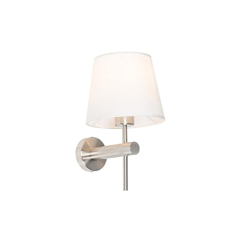 Qazqa - Moderne Wandleuchte Stahl I Silber I nickel matt mit weißem Schirm - Pluk I Wohnzimmer I Schlafzimmer - Stahl Rund - LED geeignet E27 von Qazqa