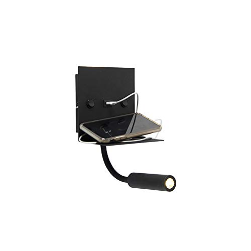 Qazqa - Moderne Wandleuchte USB schwarz mit Flexarm ohne Schirm - Duppio I Schlafzimmer - Stahl Quadratisch - I LED von Qazqa