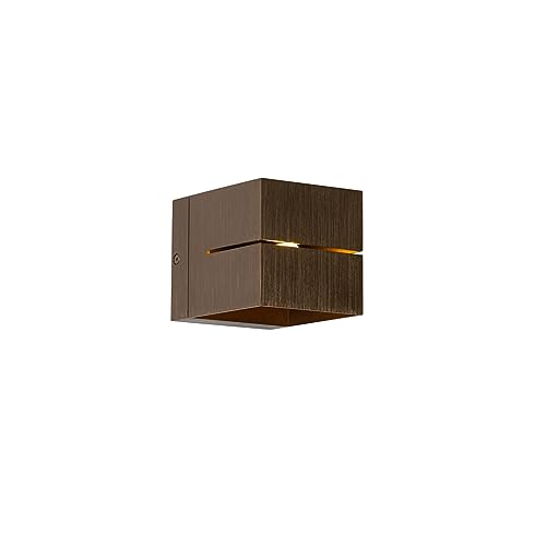 Qazqa - Moderne Wandleuchte aus dunkler Bronze – Transfer Groove I Wohnzimmer I Schlafzimmer - Aluminium Quadratisch - LED geeignet G9 von Qazqa
