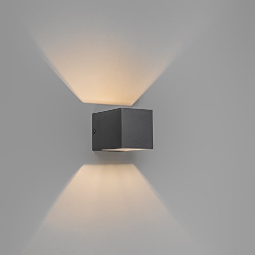 Qazqa - Moderne Wandleuchte dunkelgrau - Transfer I Wohnzimmer I Schlafzimmer I Up I Down - Aluminium Quadratisch - LED geeignet G9 von Qazqa
