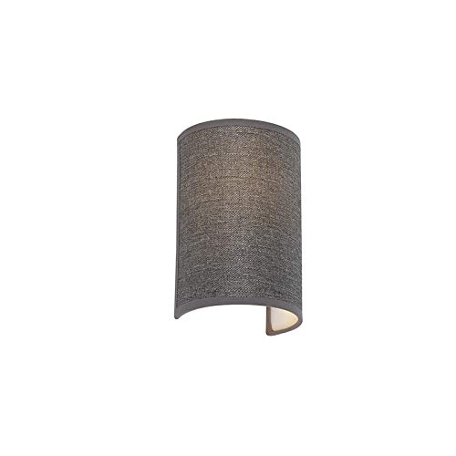 Qazqa - Moderne Wandleuchte grau - Simple Drum mit Schirm Jute I Wohnzimmer I Schlafzimmer - Textil Länglich I Rund - LED geeignet E27 von Qazqa