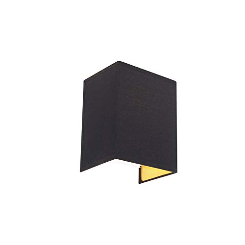 Qazqa - Moderne Wandleuchte schwarz und Gold I Messing mit Stoffschirm - Vete I Wohnzimmer I Schlafzimmer - Textil Rechteckig - LED geeignet E27 Qazqa - Moderne Wandleuchte schwarz und Gold I Messing mit Stoffschirm - Vete I Wohnzimmer I Schlafzimmer - Textil Rechteckig - LED geeignet E27 von Qazqa