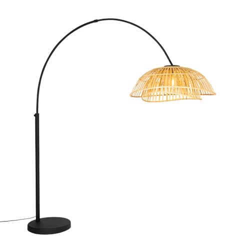 Qazqa - Orientalisch Orientalische Bogenlampe schwarz mit natürlichem Bambus - Pua I Wohnzimmer I Schlafzimmer - Bamboo Länglich - LED geeignet E27 von Qazqa