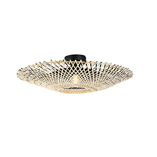 Qazqa - Orientalisch Orientalische Deckenlampe Rattan 50 cm - Rina I Wohnzimmer I Schlafzimmer - Bamboo Rund - LED geeignet E27 von Qazqa